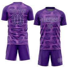 Charger l&#39;image dans la galerie, Custom Purple Medium Purple-White Line Sublimation Soccer Uniform Jersey
