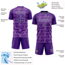 Charger l&#39;image dans la galerie, Custom Purple Medium Purple-White Line Sublimation Soccer Uniform Jersey
