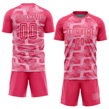 Загрузить изображение в средство просмотра галереи, Custom Neon Pink Light Pink-White Line Sublimation Soccer Uniform Jersey
