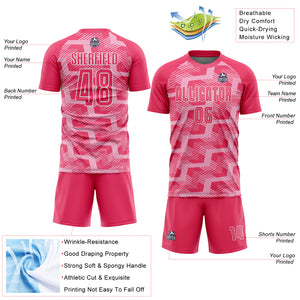 Custom Neon Pink Light Pink-White Line Sublimation Soccer Uniform Jersey