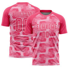 Загрузить изображение в средство просмотра галереи, Custom Neon Pink Light Pink-White Line Sublimation Soccer Uniform Jersey
