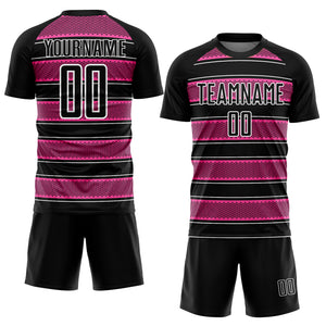 Custom Black Pink-White Geometric Shapes And Line Sublimation Soccer Uniform Jersey