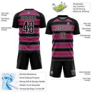 Custom Black Pink-White Geometric Shapes And Line Sublimation Soccer Uniform Jersey