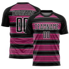 Laden Sie das Bild in den Galerie-Viewer, Custom Black Pink-White Geometric Shapes And Line Sublimation Soccer Uniform Jersey
