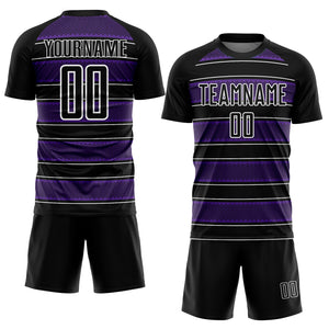 Custom Black Purple-White Geometric Shapes And Line Sublimation Soccer Uniform Jersey