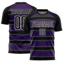 Load image into Gallery viewer, Custom Black Purple-White Geometric Shapes And Line Sublimation Soccer Uniform Jersey
