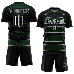 Custom Black Green-White Geometric Shapes And Line Sublimation Soccer Uniform Jersey