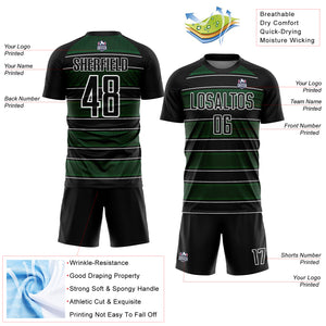 Custom Black Green-White Geometric Shapes And Line Sublimation Soccer Uniform Jersey