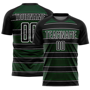 Custom Black Green-White Geometric Shapes And Line Sublimation Soccer Uniform Jersey