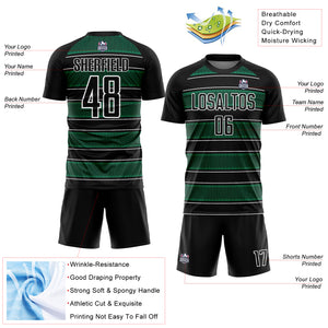 Custom Black Kelly Green-White Geometric Shapes And Line Sublimation Soccer Uniform Jersey