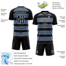 Load image into Gallery viewer, Custom Black Light Blue-White Geometric Shapes And Line Sublimation Soccer Uniform Jersey
