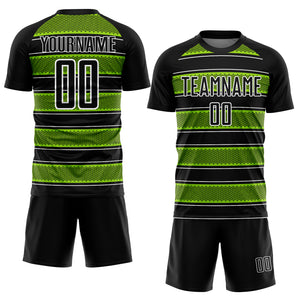 Custom Black Neon Green-White Geometric Shapes And Line Sublimation Soccer Uniform Jersey