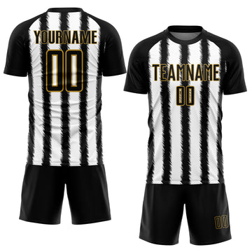 Custom Black White-Old Gold Line Sublimation Soccer Uniform Jersey