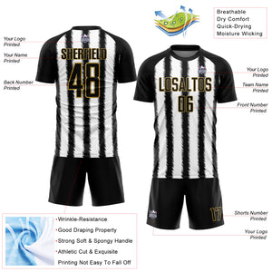 Custom Black White-Old Gold Line Sublimation Soccer Uniform Jersey