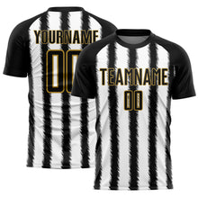 Laden Sie das Bild in den Galerie-Viewer, Custom Black White-Old Gold Line Sublimation Soccer Uniform Jersey
