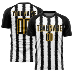 Custom Black White-Old Gold Line Sublimation Soccer Uniform Jersey