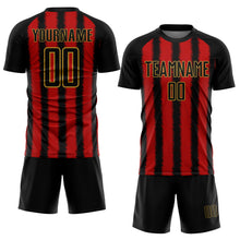 Laden Sie das Bild in den Galerie-Viewer, Custom Black Red-Old Gold Line Sublimation Soccer Uniform Jersey
