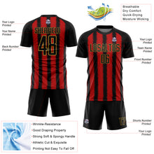 Laden Sie das Bild in den Galerie-Viewer, Custom Black Red-Old Gold Line Sublimation Soccer Uniform Jersey
