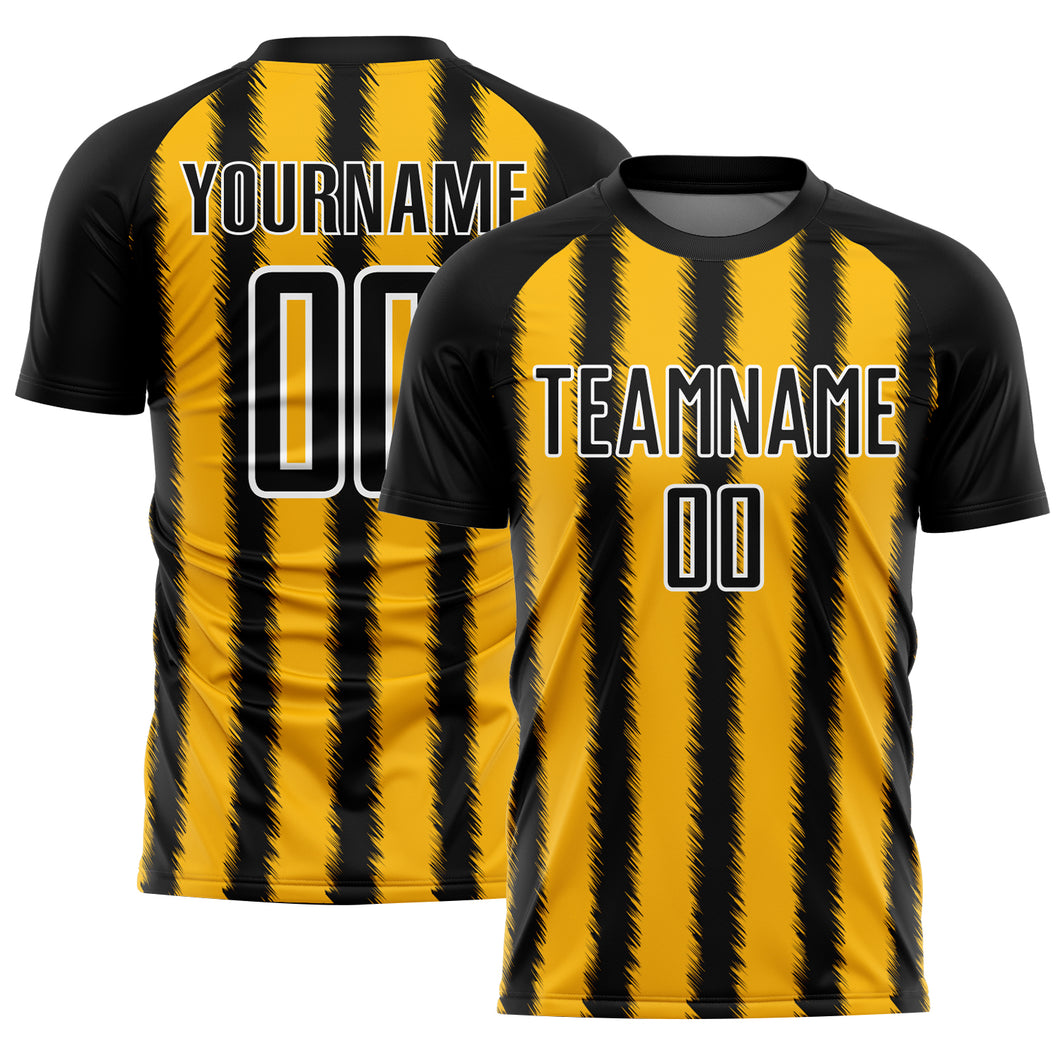 Custom Black Gold-White Line Sublimation Soccer Uniform Jersey