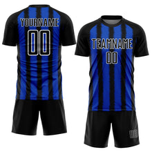 Laden Sie das Bild in den Galerie-Viewer, Custom Black Thunder Blue-White Line Sublimation Soccer Uniform Jersey
