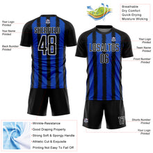 Laden Sie das Bild in den Galerie-Viewer, Custom Black Thunder Blue-White Line Sublimation Soccer Uniform Jersey
