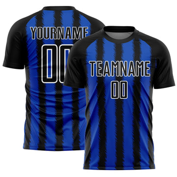 Custom Black Thunder Blue-White Line Sublimation Soccer Uniform Jersey