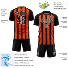 Laden Sie das Bild in den Galerie-Viewer, Custom Black Orange-White Line Sublimation Soccer Uniform Jersey
