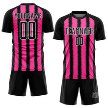 Laden Sie das Bild in den Galerie-Viewer, Custom Black Pink-White Line Sublimation Soccer Uniform Jersey
