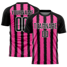 Laden Sie das Bild in den Galerie-Viewer, Custom Black Pink-White Line Sublimation Soccer Uniform Jersey
