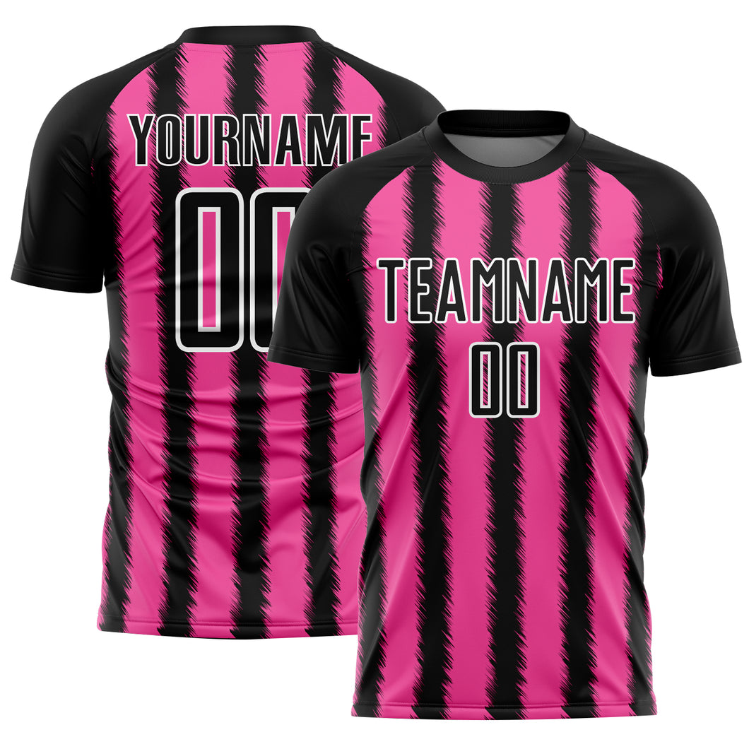 Custom Black Pink-White Line Sublimation Soccer Uniform Jersey