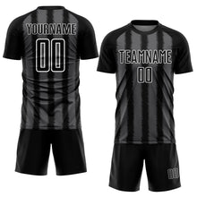 Laden Sie das Bild in den Galerie-Viewer, Custom Black Steel Gray-White Line Sublimation Soccer Uniform Jersey
