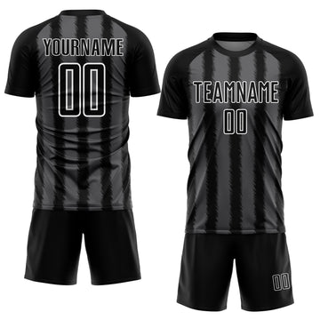 Custom Black Steel Gray-White Line Sublimation Soccer Uniform Jersey