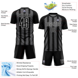 Custom Black Steel Gray-White Line Sublimation Soccer Uniform Jersey