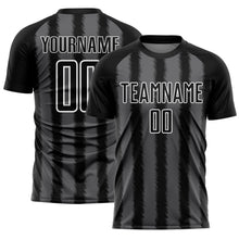 Laden Sie das Bild in den Galerie-Viewer, Custom Black Steel Gray-White Line Sublimation Soccer Uniform Jersey
