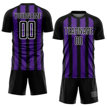 Laden Sie das Bild in den Galerie-Viewer, Custom Black Purple-White Line Sublimation Soccer Uniform Jersey
