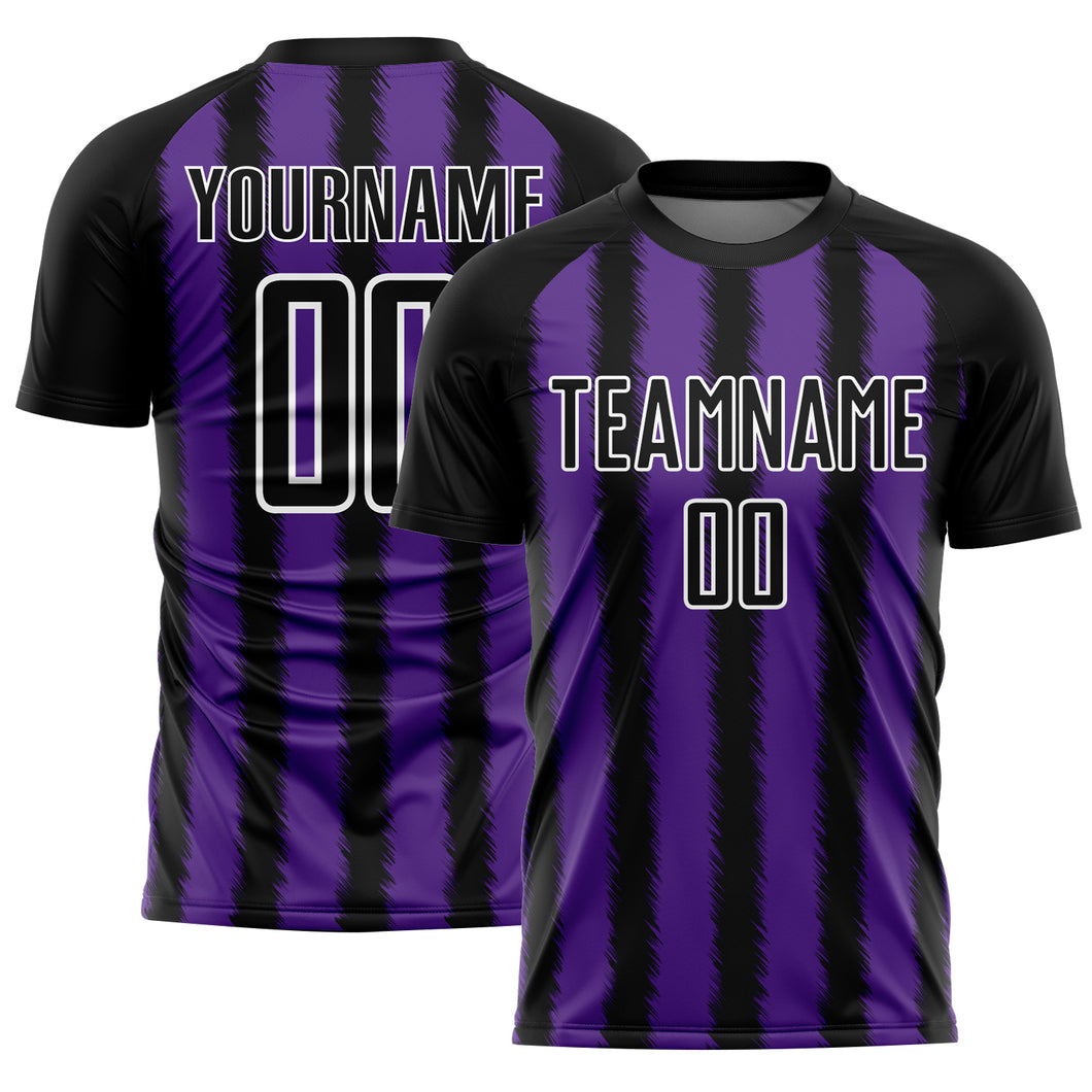 Custom Black Purple-White Line Sublimation Soccer Uniform Jersey