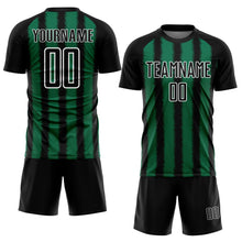 Laden Sie das Bild in den Galerie-Viewer, Custom Black Kelly Green-White Line Sublimation Soccer Uniform Jersey
