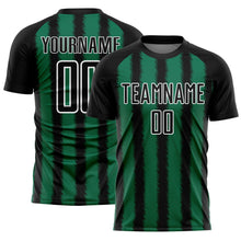 Laden Sie das Bild in den Galerie-Viewer, Custom Black Kelly Green-White Line Sublimation Soccer Uniform Jersey
