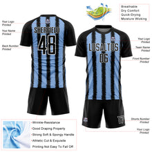 Laden Sie das Bild in den Galerie-Viewer, Custom Black Light Blue-White Line Sublimation Soccer Uniform Jersey
