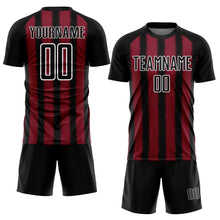 Laden Sie das Bild in den Galerie-Viewer, Custom Black Crimson-White Line Sublimation Soccer Uniform Jersey
