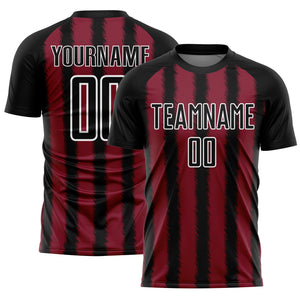 Custom Black Crimson-White Line Sublimation Soccer Uniform Jersey