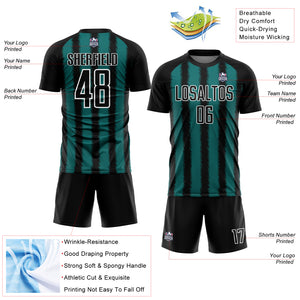 Custom Black Teal-White Line Sublimation Soccer Uniform Jersey