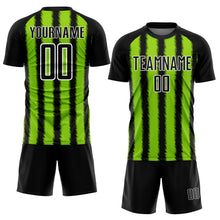 Laden Sie das Bild in den Galerie-Viewer, Custom Black Neon Green-White Line Sublimation Soccer Uniform Jersey
