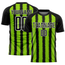 Laden Sie das Bild in den Galerie-Viewer, Custom Black Neon Green-White Line Sublimation Soccer Uniform Jersey
