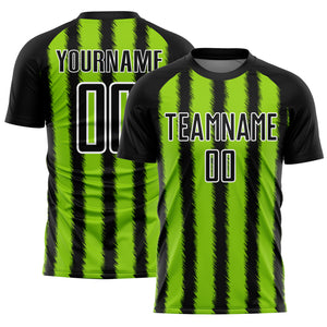 Custom Black Neon Green-White Line Sublimation Soccer Uniform Jersey