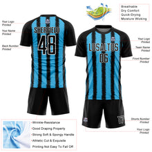 Laden Sie das Bild in den Galerie-Viewer, Custom Black Sky Blue-White Line Sublimation Soccer Uniform Jersey
