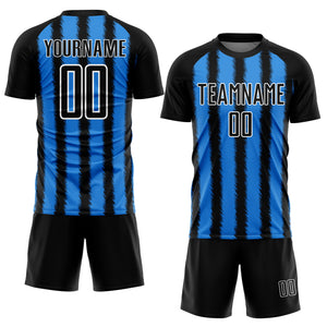 Custom Black Powder Blue-White Line Sublimation Soccer Uniform Jersey