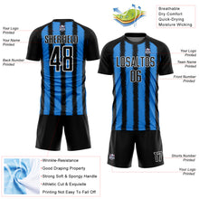 Laden Sie das Bild in den Galerie-Viewer, Custom Black Powder Blue-White Line Sublimation Soccer Uniform Jersey
