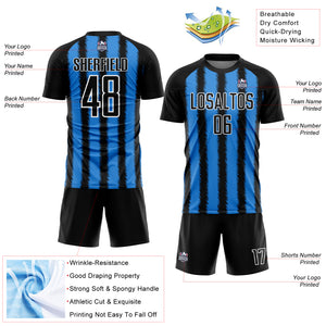 Custom Black Powder Blue-White Line Sublimation Soccer Uniform Jersey