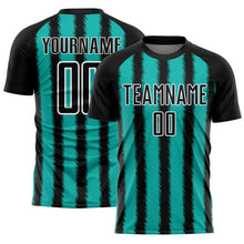 Laden Sie das Bild in den Galerie-Viewer, Custom Black Aqua-White Line Sublimation Soccer Uniform Jersey
